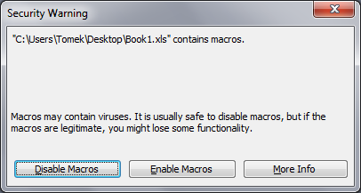 Message box allowing user to run or block a macro (Excel 2003)