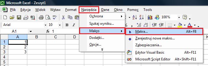 Jak uruchomić makro z paska menu Excela?